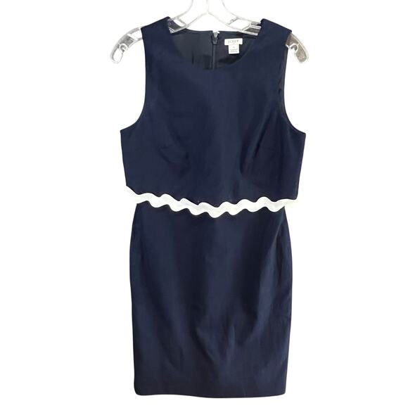 J Crew Sheath Dress Size 8 Blue White Rickrack Trim Linen Blend Classic Preppy - Picture 3 of 13